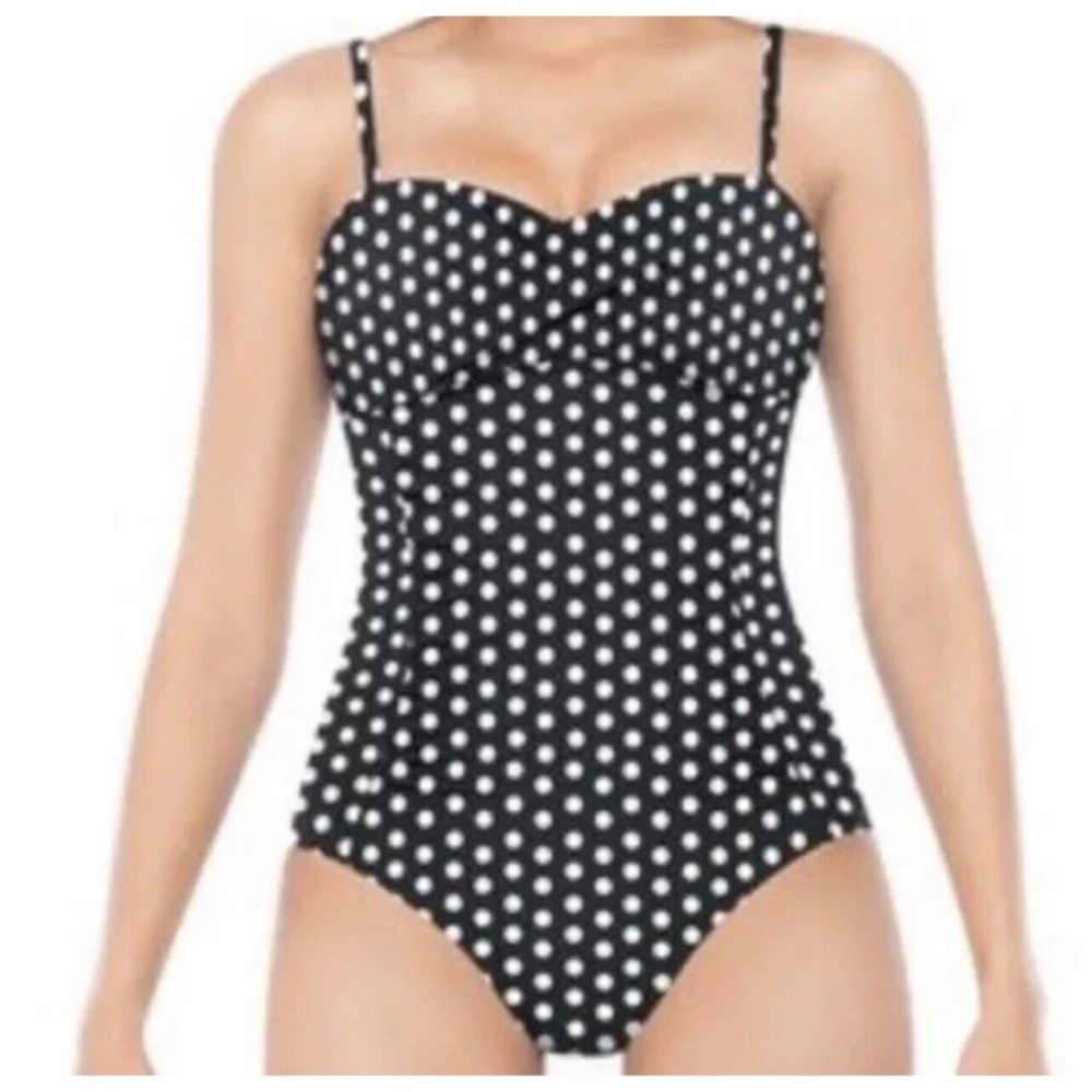 Spanx Love Your Assets by‎ Sara Blakely Swimsuit Black White Polka Dot Large